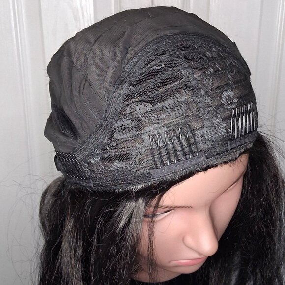 3 in 1 Half Wig Synthetic Kinky Straight 200 Density 20 inch Glueless 1B Black - Picture 7 of 10